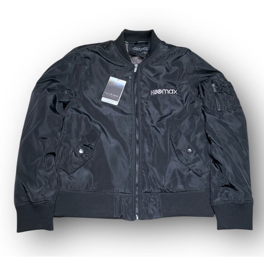 HBO MAX SATIN CREW BOMBER JACKET WOMEN SIZE M‎ 20”x24” BLACK NWT